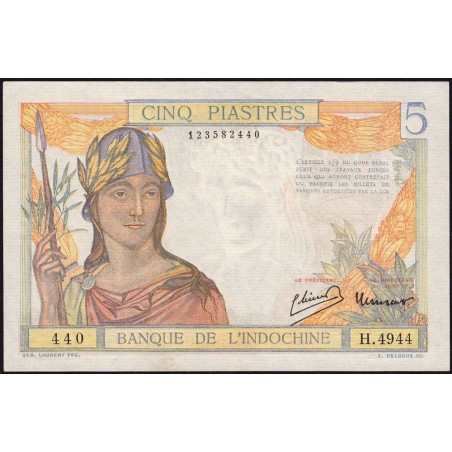 Indochine Française - Pick 55d - 5 piastres - Série H.4944 - 1946 - Etat : SPL+