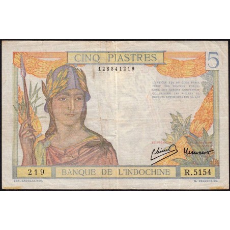 Indochine Française - Pick 55d - 5 piastres - Série R.5154 - 1946 - Etat : TB+