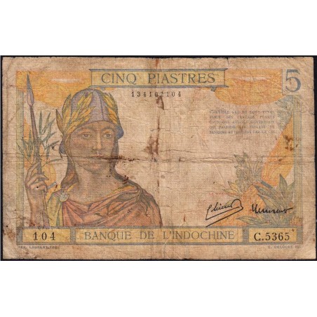 Indochine Française - Pick 55d - 5 piastres - Série C.5365 - 1946 - Etat : AB