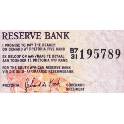 Afrique du Sud - Pick 119c - 5 rand - Série B7/31 - 1982 - Etat : TB