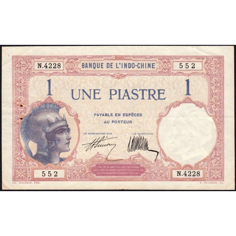 Indochine Française - Pick 48b - 1 piastre - Série N.4228 - 1927 - Etat : TTB+