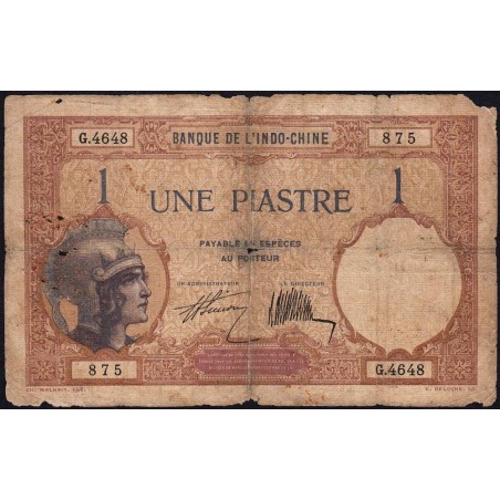 Indochine Française - Pick 48b - 1 piastre - Série G.4648 - 1927 - Etat : AB