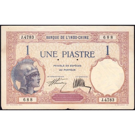Indochine Française - Pick 48b - 1 piastre - Série J.4783 - 1927 - Etat : TTB