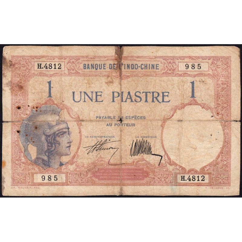 Indochine Française - Pick 48b - 1 piastre - Série H.4812 - 1927 - Etat : B