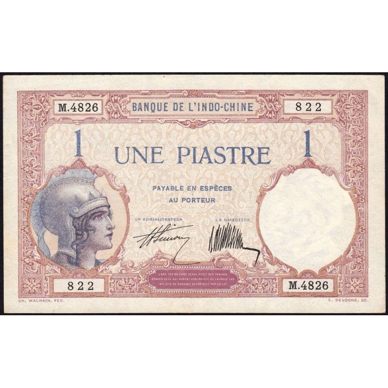Indochine Française - Pick 48b - 1 piastre - Série M.4826 - 1927 - Etat : SPL