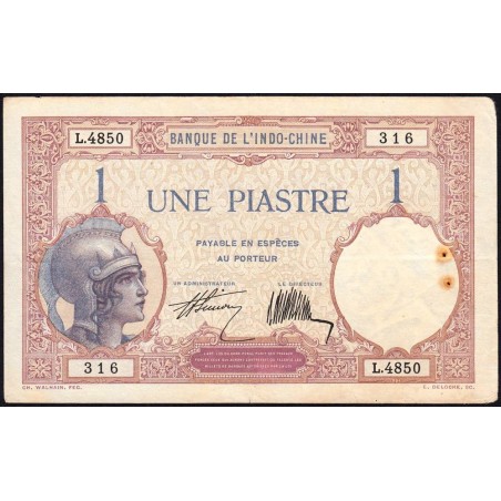 Indochine Française - Pick 48b - 1 piastre - Série L.4850 - 1927 - Etat : TTB