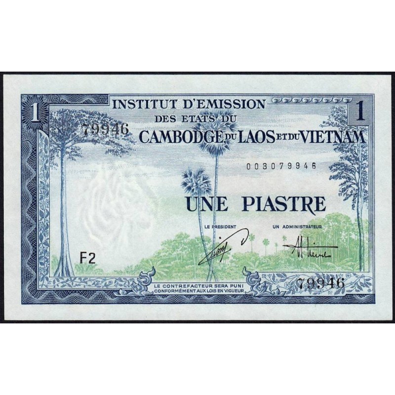 Indochine Française - Vietnam - Pick 105 - 1 piastre - Série F2 - 1954 - Etat : NEUF