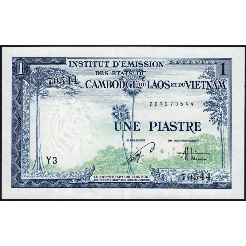Indochine Française - Vietnam - Pick 105 - 1 piastre - Série Y3 - 1954 - Etat : SUP
