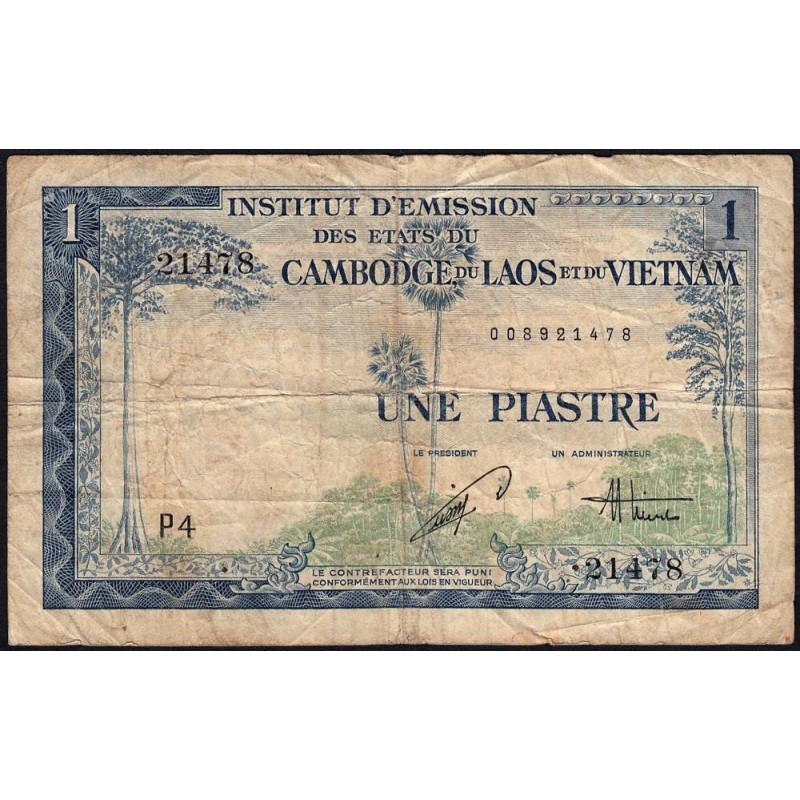Indochine Française - Vietnam - Pick 105 - 1 piastre - Série P4 - 1954 - Etat : B