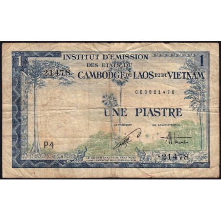 Indochine Française - Vietnam - Pick 105 - 1 piastre - Série P4 - 1954 - Etat : B