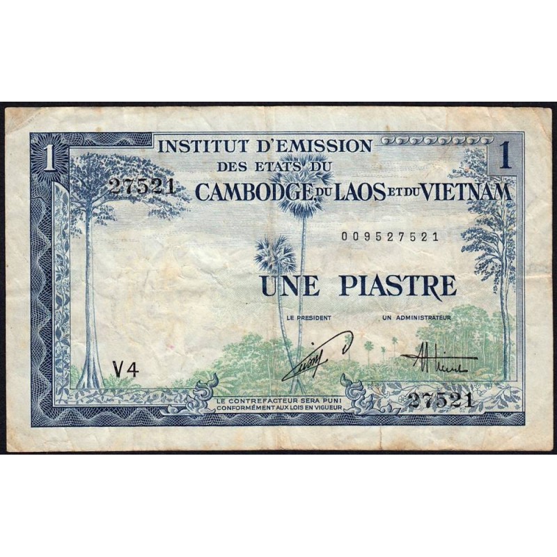 Indochine Française - Vietnam - Pick 105 - 1 piastre - Série V4 - 1954 - Etat : TB-