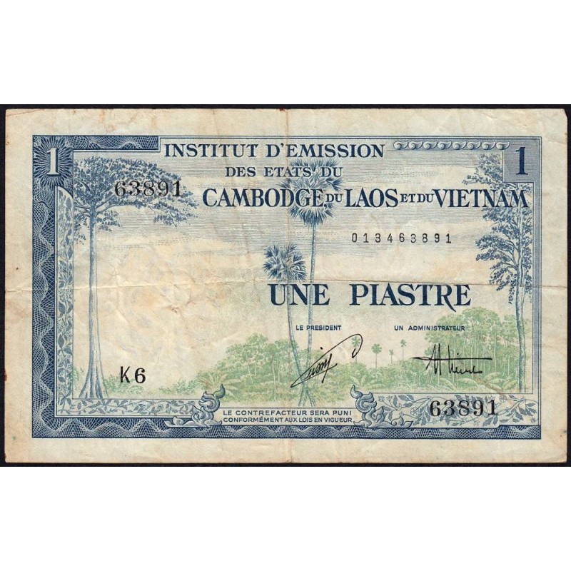 Indochine Française - Vietnam - Pick 105 - 1 piastre - Série K6 - 1954 - Etat : TB-