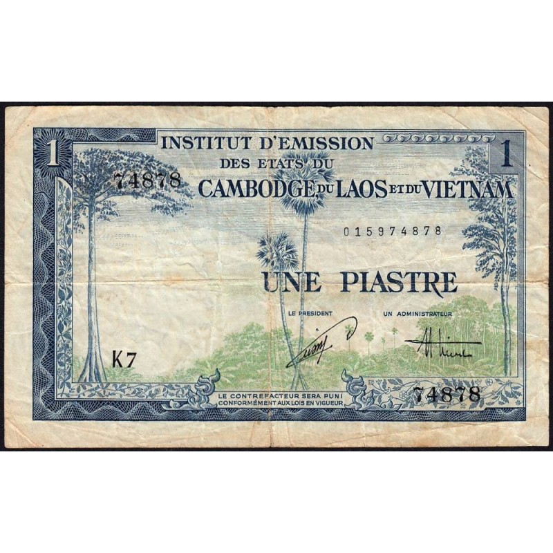 Indochine Française - Vietnam - Pick 105 - 1 piastre - Série K7 - 1954 - Etat : TB-
