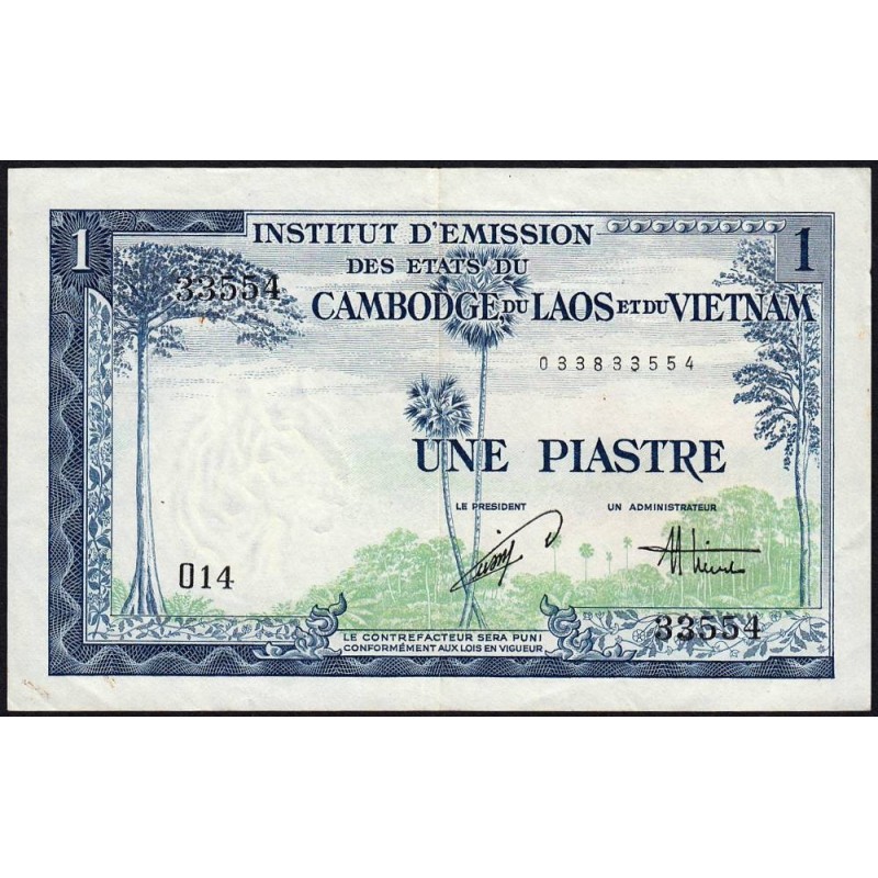 Indochine Française - Vietnam - Pick 105 - 1 piastre - Série O14 - 1954 - Etat : TTB+