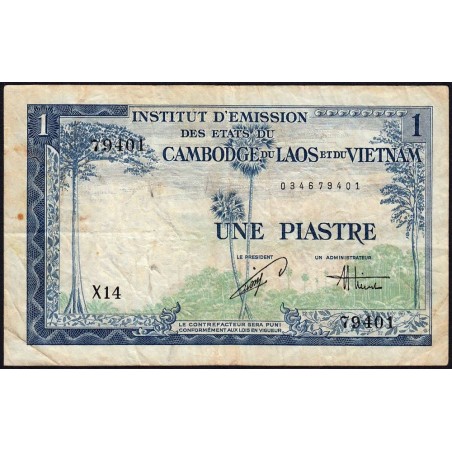 Indochine Française - Vietnam - Pick 105 - 1 piastre - Série X14 - 1954 - Etat : B+