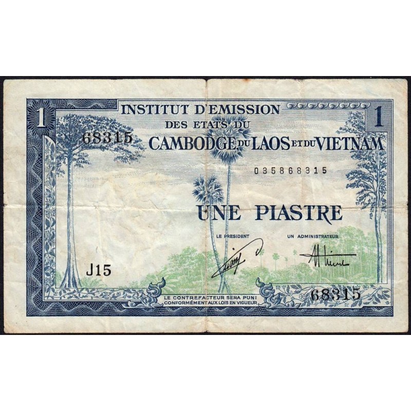 Indochine Française - Vietnam - Pick 105 - 1 piastre - Série J15 - 1954 - Etat : TB