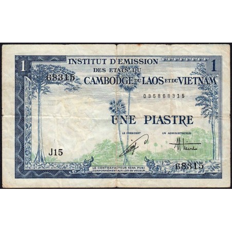 Indochine Française - Vietnam - Pick 105 - 1 piastre - Série J15 - 1954 - Etat : TB