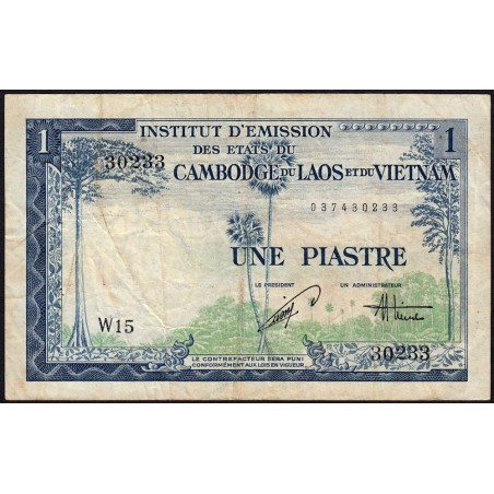 Indochine Française - Vietnam - Pick 105 - 1 piastre - Série W15 - 1954 - Etat : TB