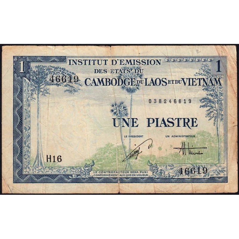 Indochine Française - Vietnam - Pick 105 - 1 piastre - Série H16 - 1954 - Etat : TB-