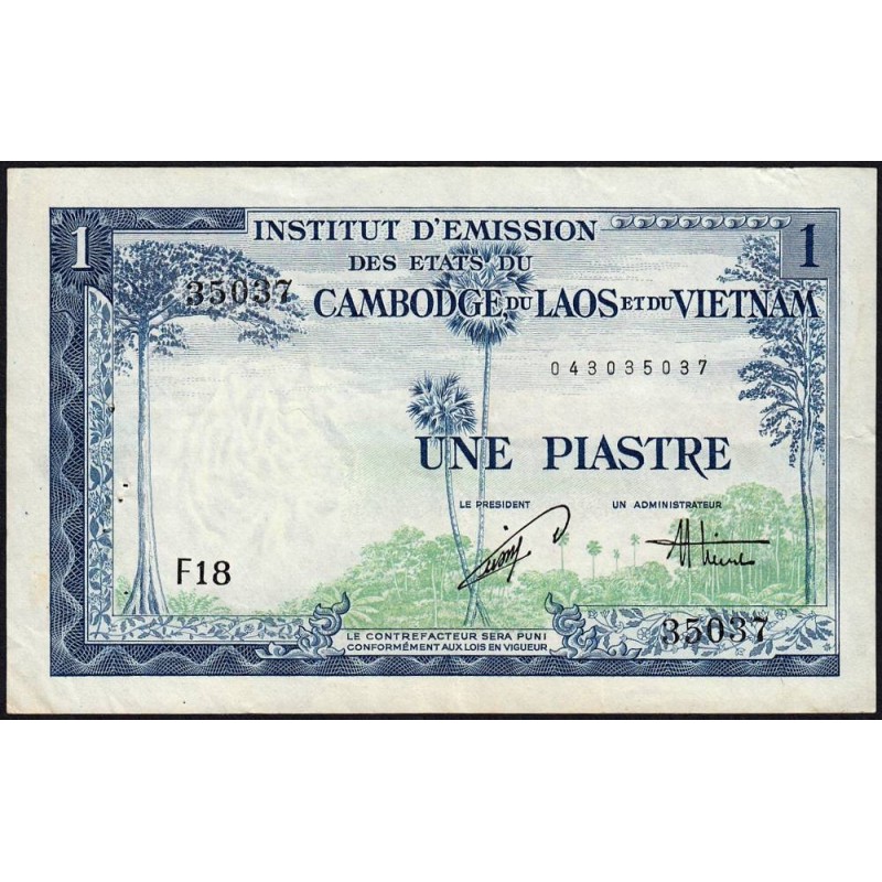 Indochine Française - Vietnam - Pick 105 - 1 piastre - Série F18 - 1954 - Etat : TTB+