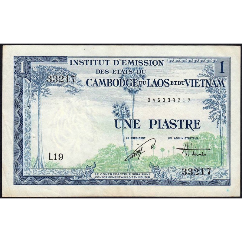 Indochine Française - Vietnam - Pick 105 - 1 piastre - Série L19 - 1954 - Etat : TTB+