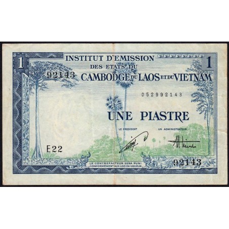 Indochine Française - Vietnam - Pick 105 - 1 piastre - Série E22 - 1954 - Etat : TB+