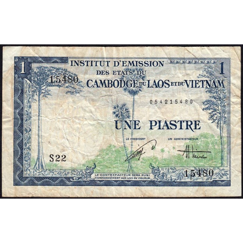 Indochine Française - Vietnam - Pick 105 - 1 piastre - Série S22 - 1954 - Etat : B+