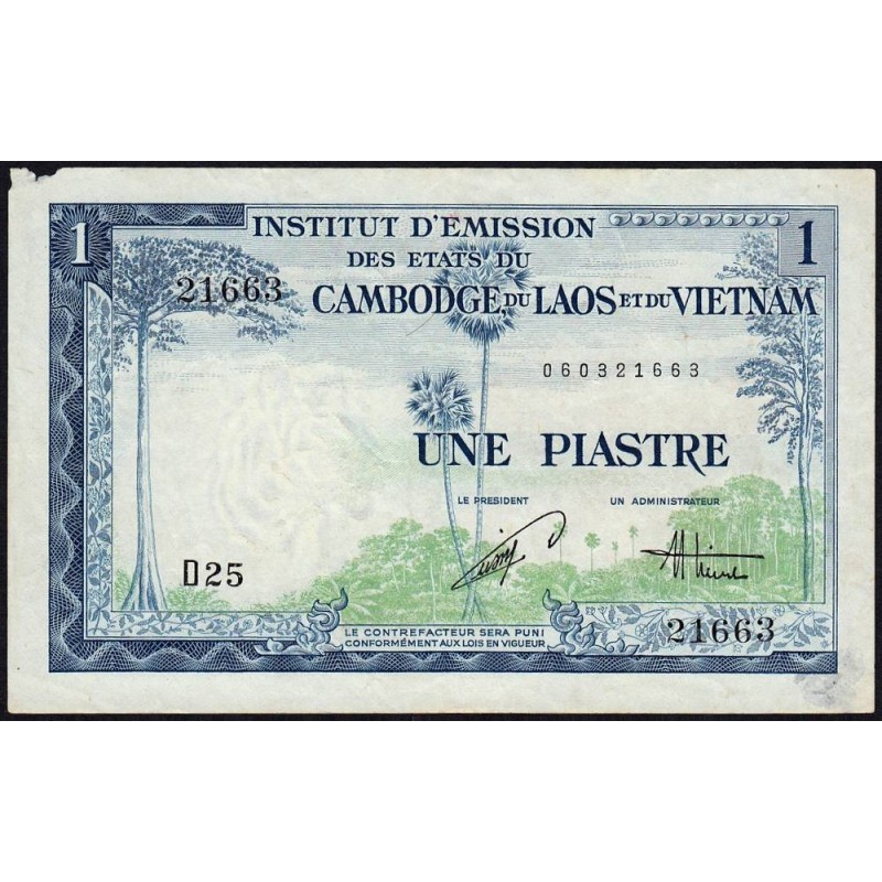 Indochine Française - Vietnam - Pick 105 - 1 piastre - Série D25 - 1954 - Etat : TTB-