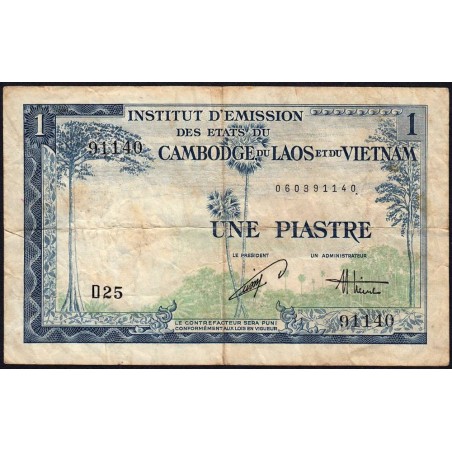 Indochine Française - Vietnam - Pick 105 - 1 piastre - Série D25 - 1954 - Etat : B