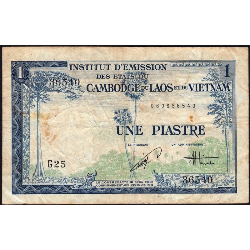 Indochine Française - Vietnam - Pick 105 - 1 piastre - Série G25 - 1954 - Etat : B