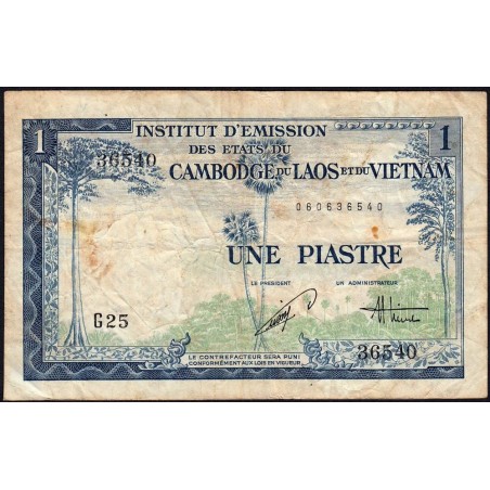 Indochine Française - Vietnam - Pick 105 - 1 piastre - Série G25 - 1954 - Etat : B