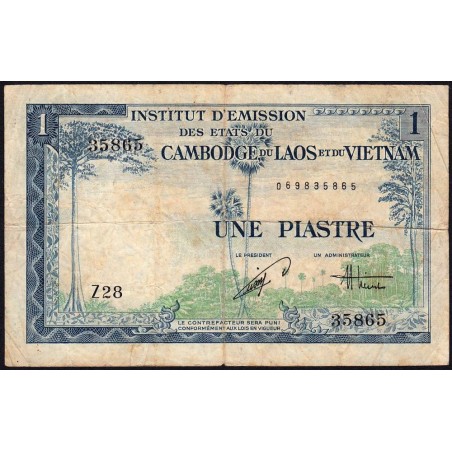 Indochine Française - Vietnam - Pick 105 - 1 piastre - Série Z28 - 1954 - Etat : B+