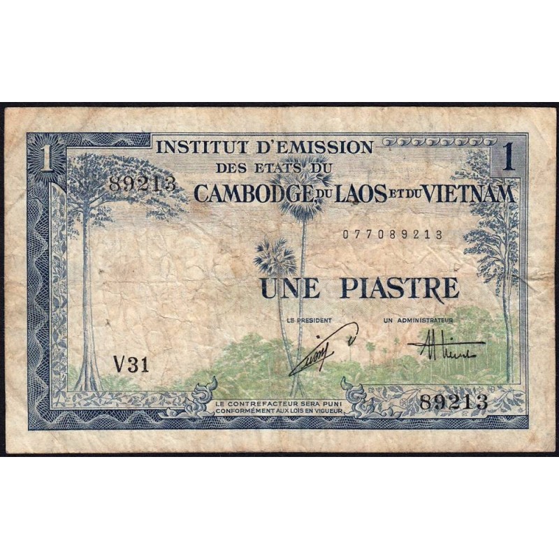 Indochine Française - Vietnam - Pick 105 - 1 piastre - Série V31 - 1954 - Etat : B