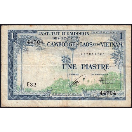 Indochine Française - Vietnam - Pick 105 - 1 piastre - Série E32 - 1954 - Etat : B+