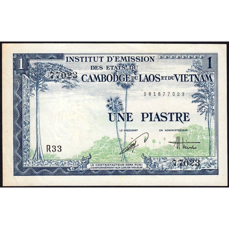 Indochine Française - Vietnam - Pick 105 - 1 piastre - Série R33 - 1954 - Etat : SUP