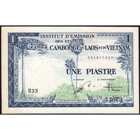 Indochine Française - Vietnam - Pick 105 - 1 piastre - Série R33 - 1954 - Etat : SUP