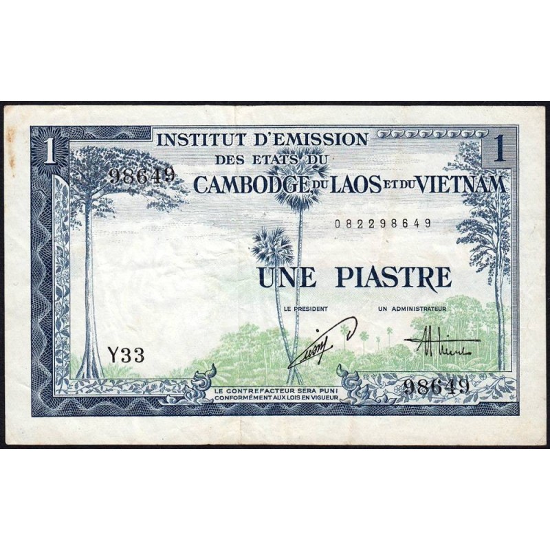 Indochine Française - Vietnam - Pick 105 - 1 piastre - Série Y33 - 1954 - Etat : TB+