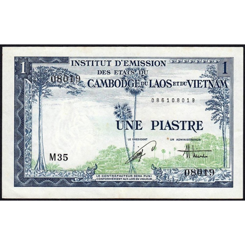 Indochine Française - Vietnam - Pick 105 - 1 piastre - Série M35 - 1954 - Etat : TTB+