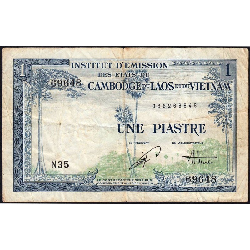 Indochine Française - Vietnam - Pick 105 - 1 piastre - Série N35 - 1954 - Etat : TB-