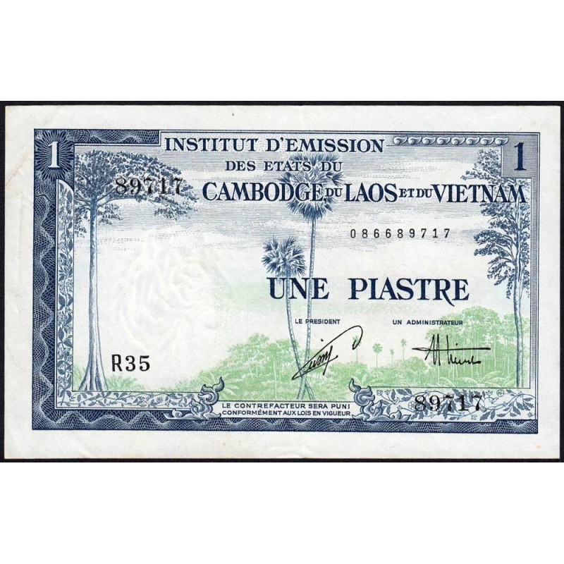 Indochine Française - Vietnam - Pick 105 - 1 piastre - Série R35 - 1954 - Etat : TTB+