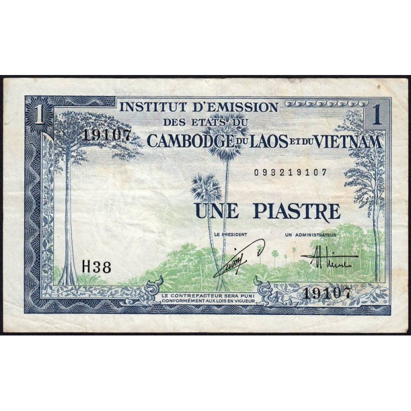 Indochine Française - Vietnam - Pick 105 - 1 piastre - Série H38 - 1954 - Etat : TB+