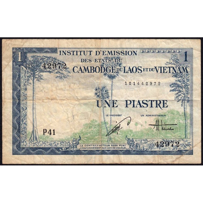 Indochine Française - Vietnam - Pick 105 - 1 piastre - Série P41 - 1954 - Etat : B