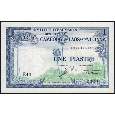 Indochine Française - Vietnam - Pick 105 - 1 piastre - Série R44 - 1954 - Etat : SPL