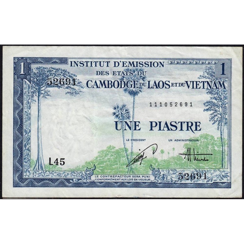 Indochine Française - Vietnam - Pick 105 - 1 piastre - Série L45 - 1954 - Etat : TTB-