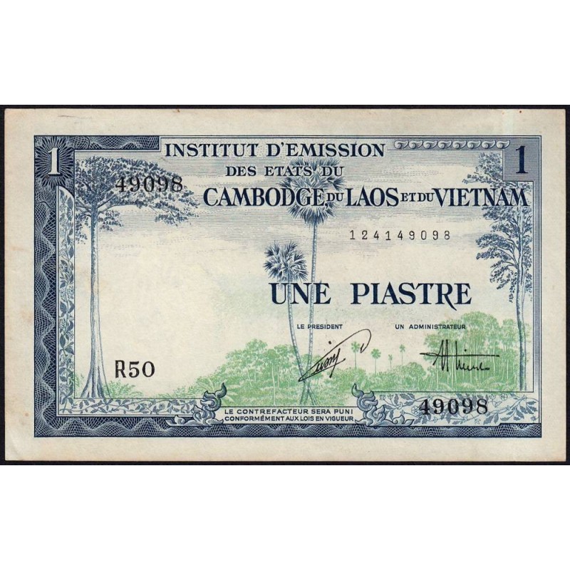 Indochine Française - Vietnam - Pick 105 - 1 piastre - Série R50 - 1954 - Etat : TTB-