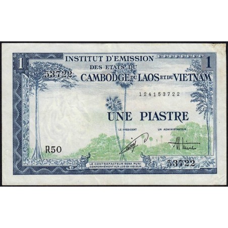 Indochine Française - Vietnam - Pick 105 - 1 piastre - Série R50 - 1954 - Etat : TTB-
