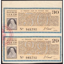 Roumanie - Paire de coupons - 89,35 francs - 1943-1944 - Etat : SUP