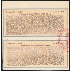 Roumanie - Paire de coupons - 89,35 francs - 1943-1944 - Etat : SUP
