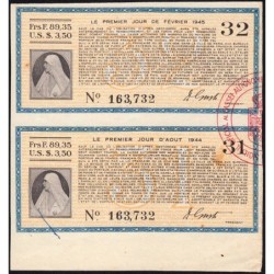Roumanie - Paire de coupons - 89,35 francs - 1944-1945 - Etat : SUP
