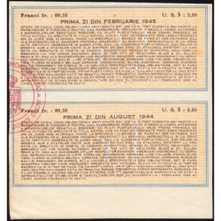 Roumanie - Paire de coupons - 89,35 francs - 1944-1945 - Etat : SUP